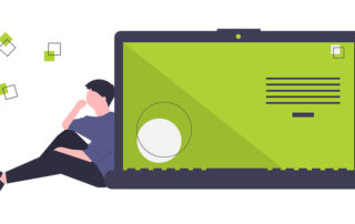 Cartoon character with laptop